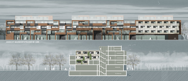 Wohnungsbau mit Läden: Entwurf – Wohnanlage mit Läden in Quickborn